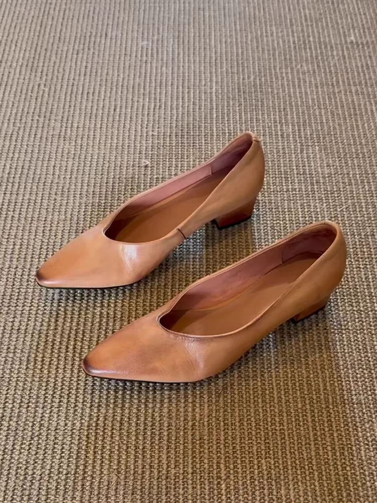 Phiên bản da cừu ~ Giày đơn đế dày bằng da thật tối giản mang tính nghệ thuật dành cho nữ, mũi nhọn, kiểu dáng cổ điển, giày công sở đa năng.