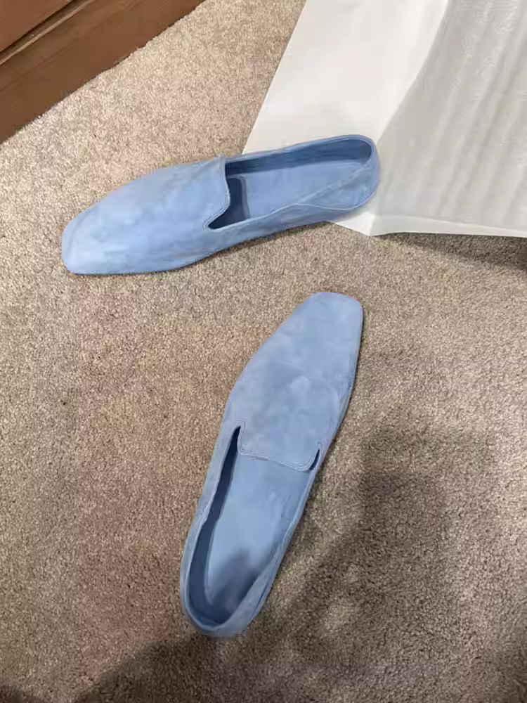 Phiên bản da cừu ~ Giày lười đế bằng phong cách Anh cho nữ, giày da lộn kiểu slip-on, giày da nhỏ mũi vuông cổ điển