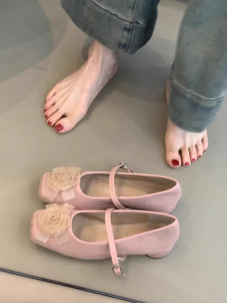 Phiên bản da cừu ~ Giày đơn mũi vuông bằng da mờ kiểu mới dành cho nữ, giày Mary Jane có gót thấp xếp ly hoa