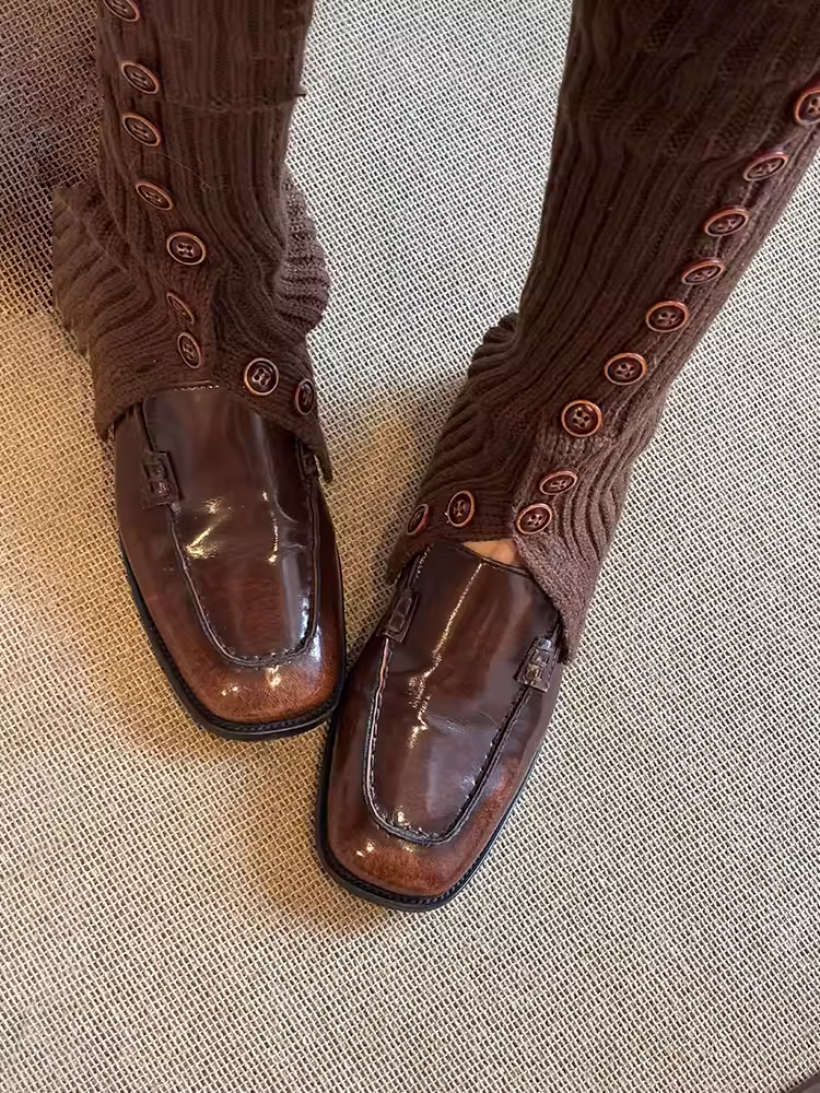 Phiên bản da cừu ~ Giày lười mũi vuông tối giản phong cách tiền cổ điển thời thượng dành cho nữ, giày da thật đế thấp kiểu Anh, kiểu dáng nhỏ gọn, dễ mang.