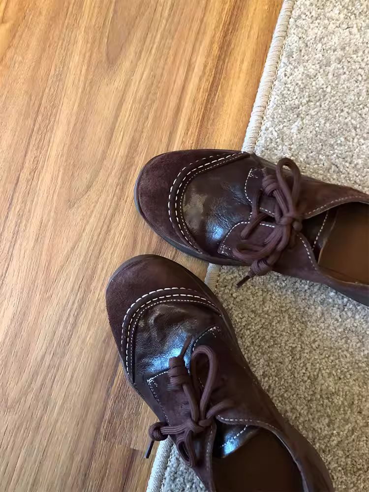 Phiên bản da cừu ~ Giày da thật cổ điển, kiểu dáng sâu, đế dày, đi làm, dành cho nữ, chất liệu da thật, phối da, kiểu dáng thoải mái, hợp thời trang