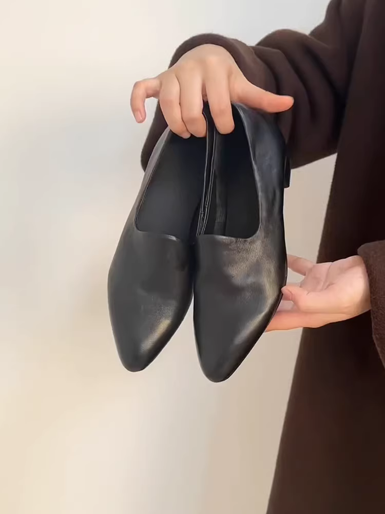 Phiên bản da cừu ~ Giày lười mũi nhọn bằng da thật phong cách cổ điển dành cho nữ, giày đi làm đa năng, giày da đế thấp.
