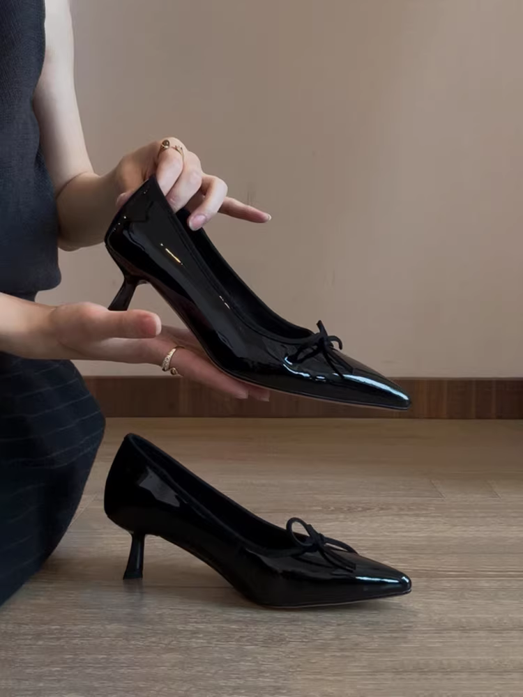 Phiên bản da cừu ~ Giày cao gót nông kiểu Pháp dành cho nữ, giày đế bằng bằng da sáng chế, giày công sở đa năng, chuyên nghiệp