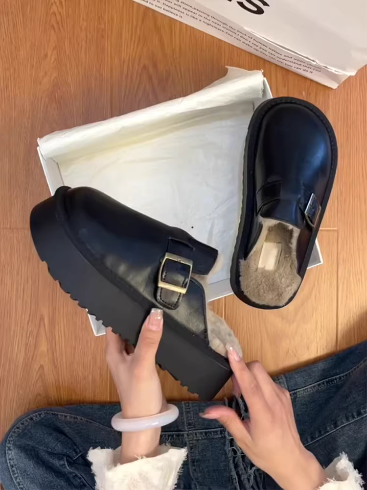 Phiên bản da cừu ~ Giày mules đế dày có lông cừu dành cho nữ, giày lông kiểu Birkenstock bằng da thật cổ điển.