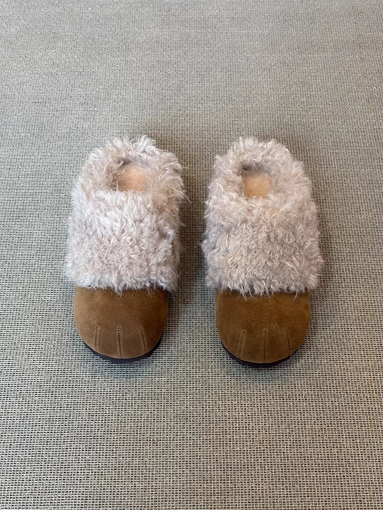 Phiên bản da cừu ~ Giày mũi kín dễ thương và độc đáo dành cho nữ, giày lười bằng da lộn có lông, giày Birkenstock lười biếng thoải mái bằng lông mềm dành cho nữ