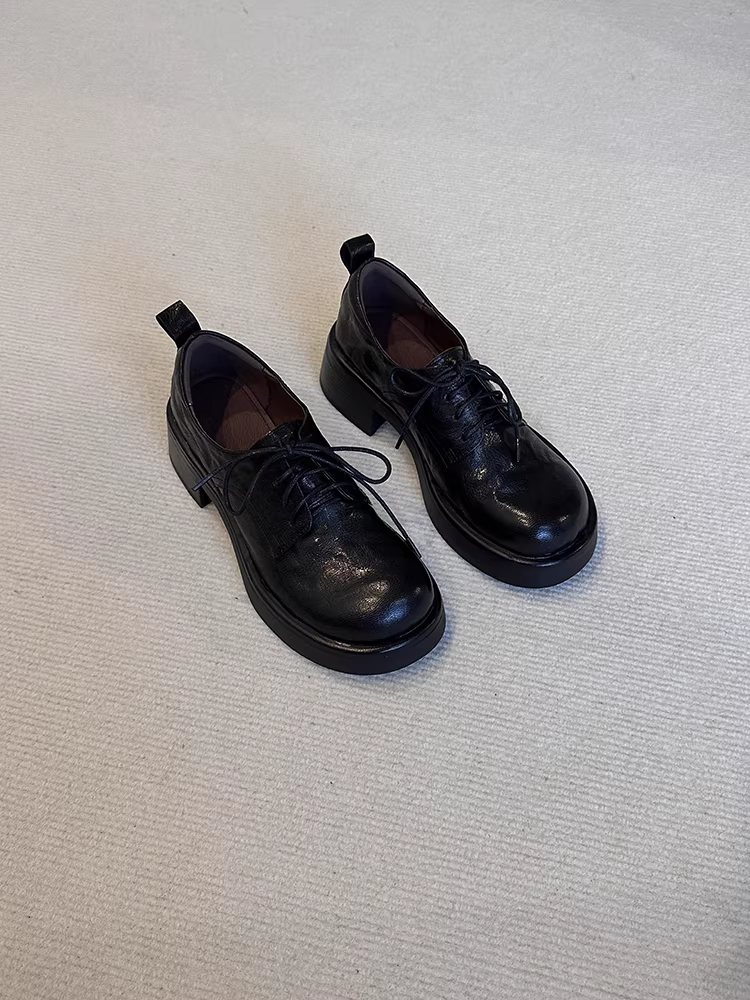 Phiên bản da cừu ~ Giày da đế dày đa năng, thoải mái khi đi làm dành cho nữ, giày lười thời trang đế dày đơn giản bằng da thật kiểu cổ điển