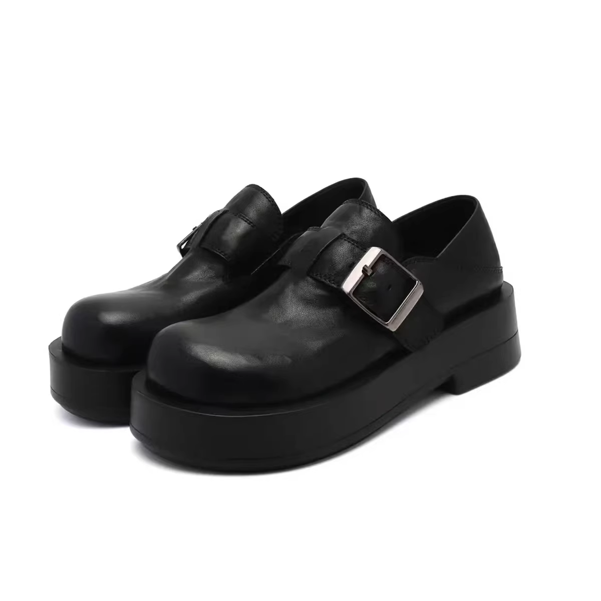 Phiên bản da bò ~ Giày Birkenstock da thật đế dày dành cho nữ, giày lười có khóa thắt lưng tăng chiều cao, giày da nhỏ kiểu cổ điển