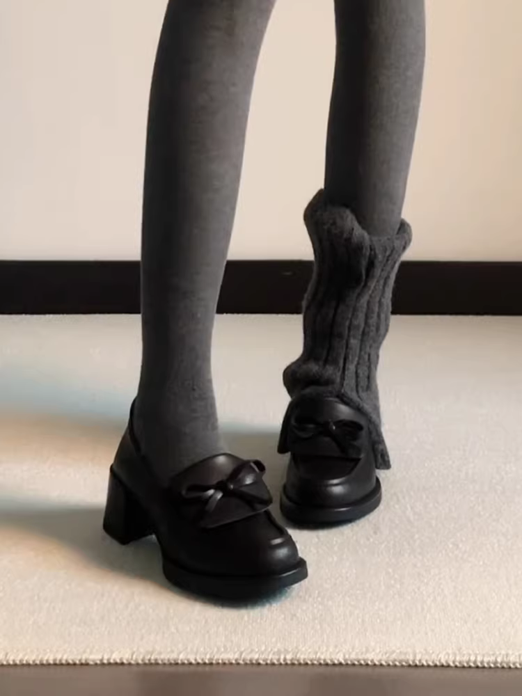 Phiên bản da cừu ~ Giày lười kiểu múa ba lê kiểu Pháp dành cho nữ có nơ gấp, gót dày, giày da nhỏ, giày đơn.