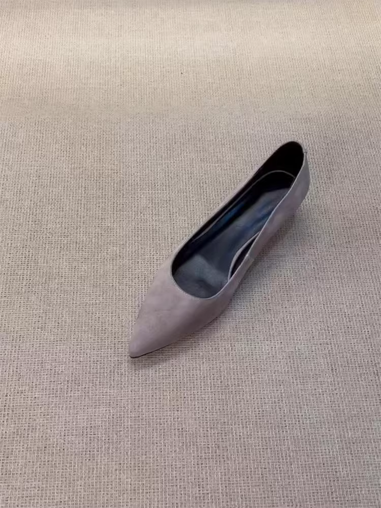 Phiên bản da cừu ~ Giày công sở mũi nhọn thanh lịch cao cấp dành cho nữ, giày cao gót da lộn kiểu cổ điển, chất liệu da thật