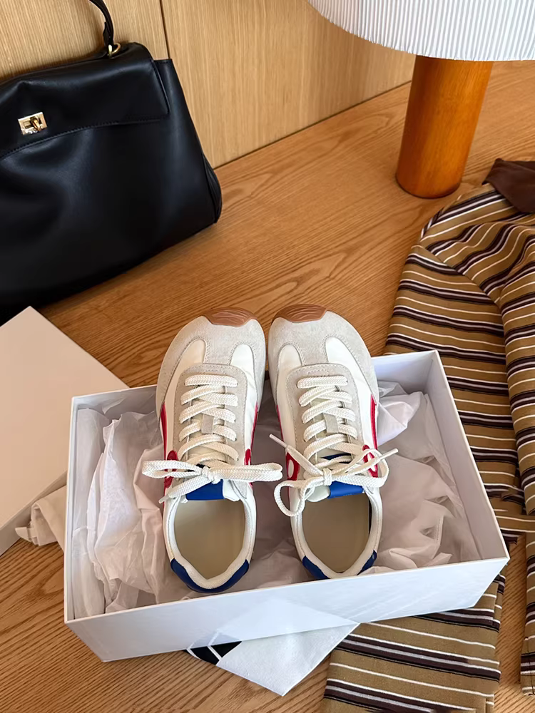 Phiên bản da cừu ~ Giày tập luyện Đức có dây buộc đa năng bằng da thật mới dành cho nữ, giày thể thao thông thường thời trang cổ điển