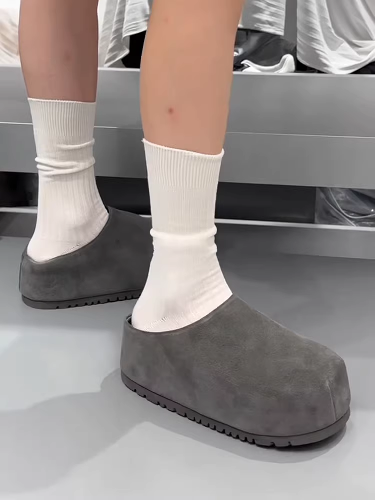 Phiên bản da cừu ~ giày nửa mũi kín kiểu cổ điển, giày nữ ngoài trời kiểu Birkenstock đế dày đơn giản phổ biến, tăng chiều cao, đa năng