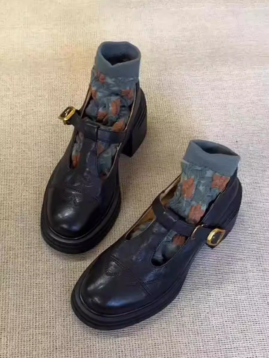 Phiên bản da cừu ~ Giày da nhỏ kiểu cổ điển kiểu Anh có đế dày, giày da nhỏ kiểu Anh, giày lười da thật, giày mũi tròn, giày Mary Jane.