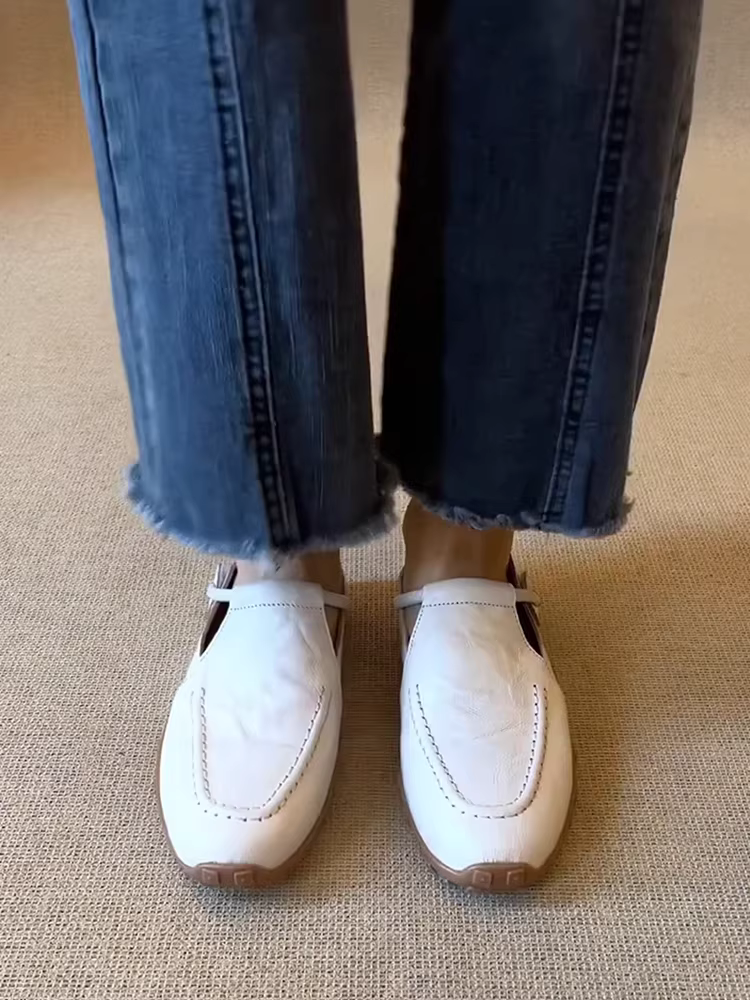 Phiên bản da cừu ~ giày da nữ đế mềm thoải mái, phong cách Anh, kiểu lười có khóa dán, giày Mary Jane đi làm