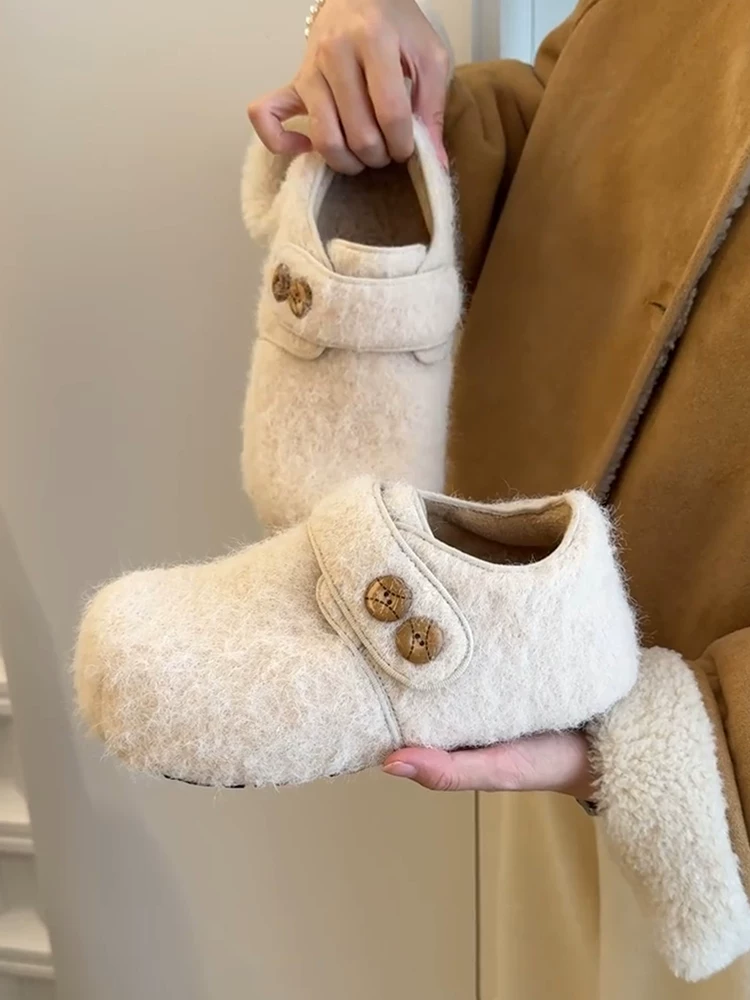 Phiên bản da cừu ~ Giày Birkenstock bằng len cổ điển, xấu xí nhưng dễ thương dành cho nữ, giày da lộn cắt sâu, tăng chiều cao, lót lông cừu, thoải mái khi đi mùa thu đông