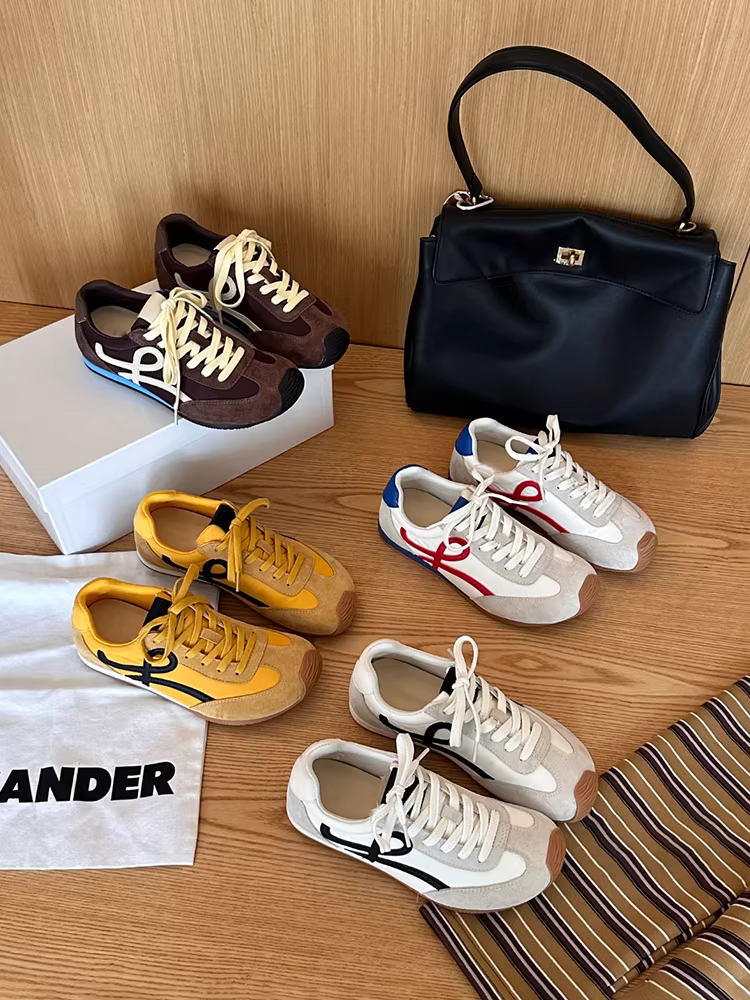 Phiên bản da cừu ~ Giày tập luyện Đức có dây buộc đa năng bằng da thật mới dành cho nữ, giày thể thao thông thường thời trang cổ điển