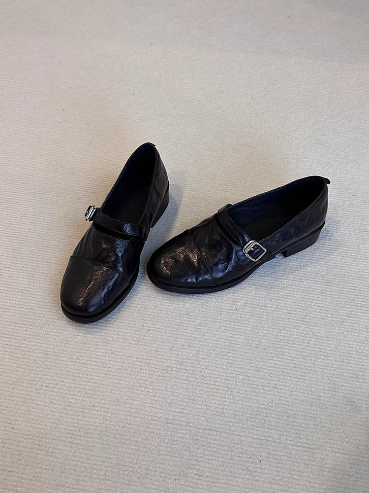 Phiên bản da cừu ~ Giày lười Mary Jane kiểu cổ điển đế mềm bằng da thật dành cho nữ, giày da nhỏ có quai đơn bằng da thật đơn giản