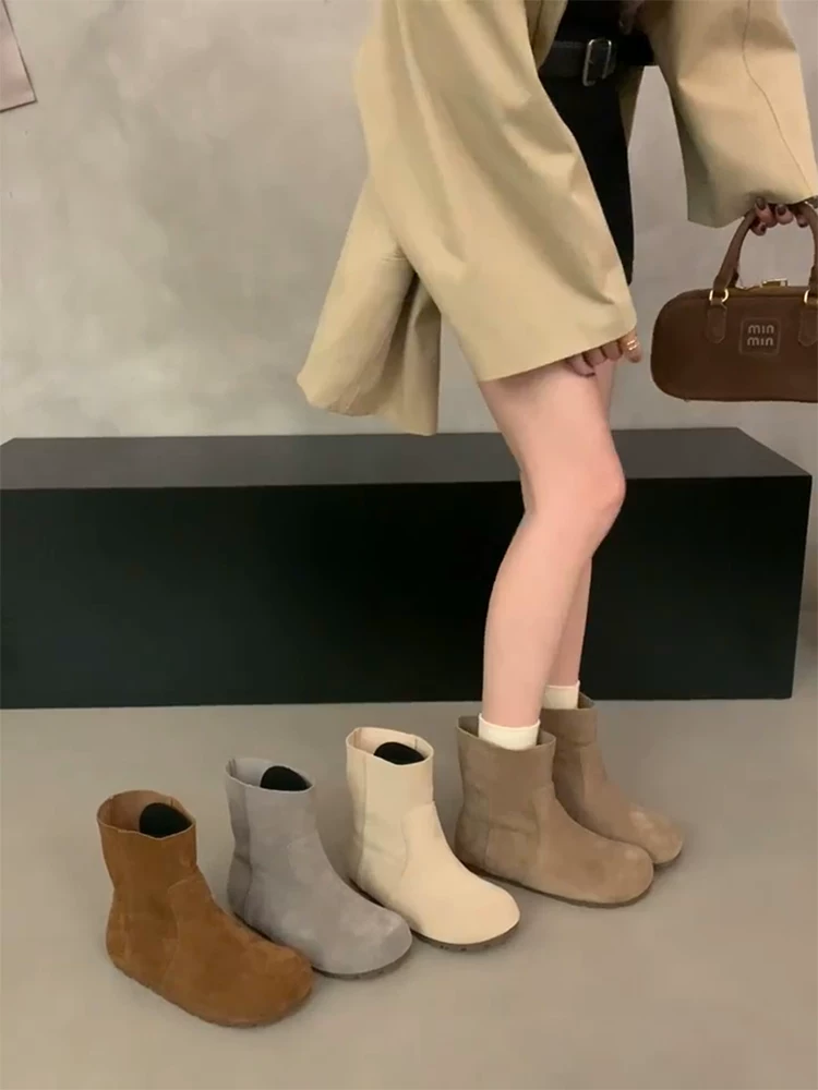 Phiên bản da bò ~ Giày Birkenstock da mờ phong cách retro tối giản dành cho nữ, mũi tròn, tăng chiều cao, kiểu dáng giản dị và thanh lịch, phong cách phương Tây