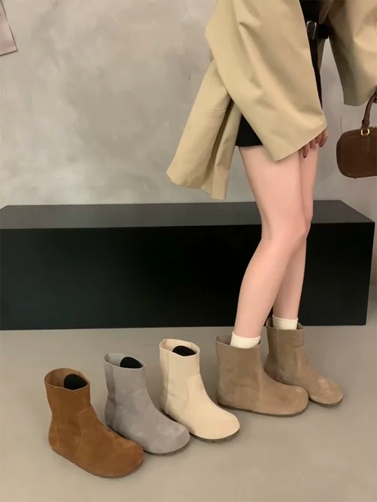 Phiên bản da bò ~ Giày Birkenstock da mờ phong cách retro tối giản dành cho nữ, mũi tròn, tăng chiều cao, kiểu dáng giản dị và thanh lịch, phong cách phương Tây