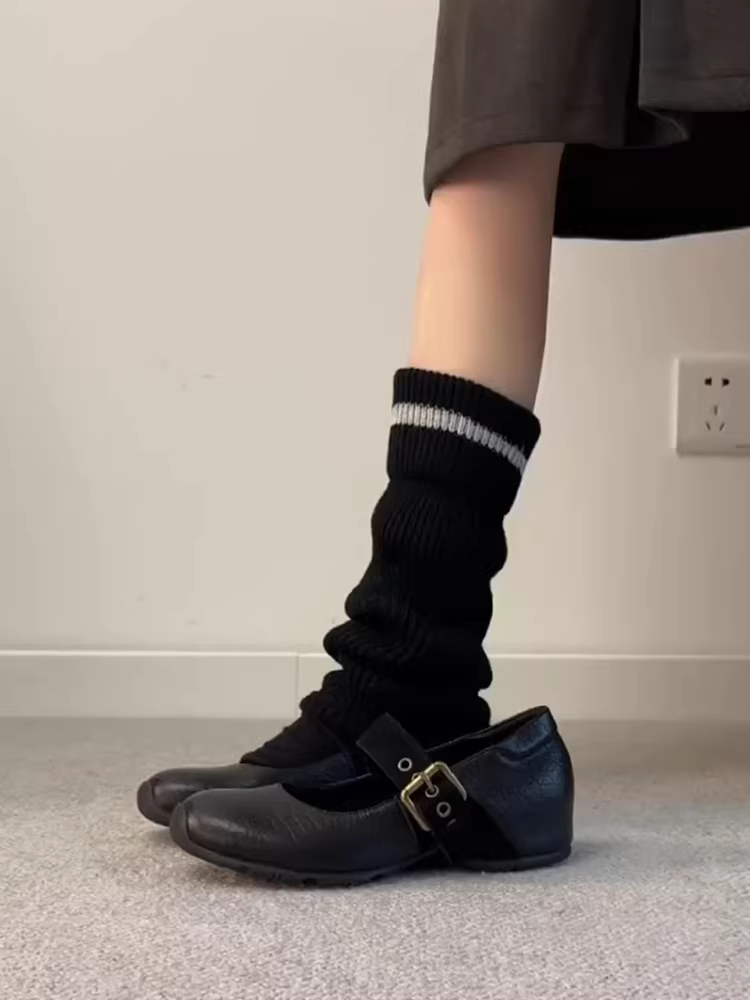 Phiên bản da cừu ~ Giày Mary Jane da thật mũi tròn phong cách cổ điển dành cho nữ có khóa thắt lưng và gót giấu, kiểu dáng múa ba lê giày da nhỏ mới