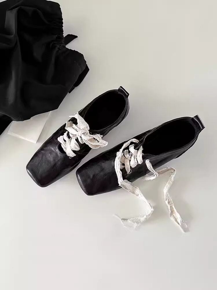 Phiên bản da cừu ~ Giày da mũi vuông phong cách cổ điển mang lại cảm giác cao cấp, gót dày, buộc dây, giày đơn da thật thời trang dành cho nữ.