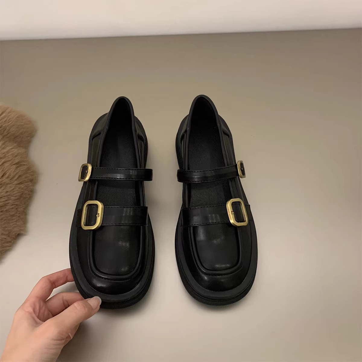 Phiên bản da cừu ~ Giày đế dày kiểu Anh dành cho nữ, giày Mary Jane mũi tròn bằng da thật, giày da nhỏ kiểu JK dành cho sinh viên