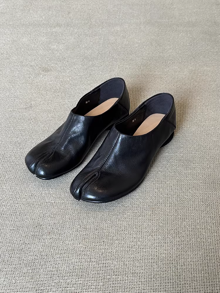 Phiên bản da cừu ~ Giày da thật xỏ ngón dành cho nữ, giày đế thấp da xước phong cách cổ điển, giày da nhỏ thời trang độc đáo.