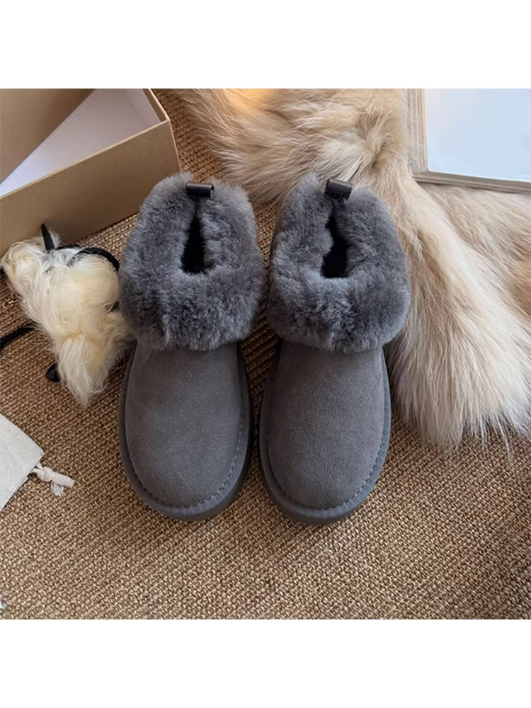 Phiên bản da bò ~ Giày bốt đi tuyết đế dày chống trượt thời trang và đơn giản mùa thu đông, giày bốt cotton ấm áp đế dày đa năng kiểu Hàn Quốc