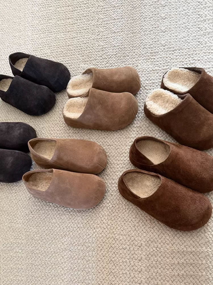 Phiên bản da cừu ~ Giày Birkenstock kiểu retro siêu mềm bằng da lộn dành cho nữ, dép bít mũi thời trang đa năng đế dày đơn giản