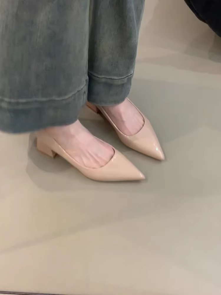 Phiên bản da cừu ~ Giày công sở cổ điển kiểu Pháp, mũi nhọn, giày lười đa năng, giày cao gót thanh lịch