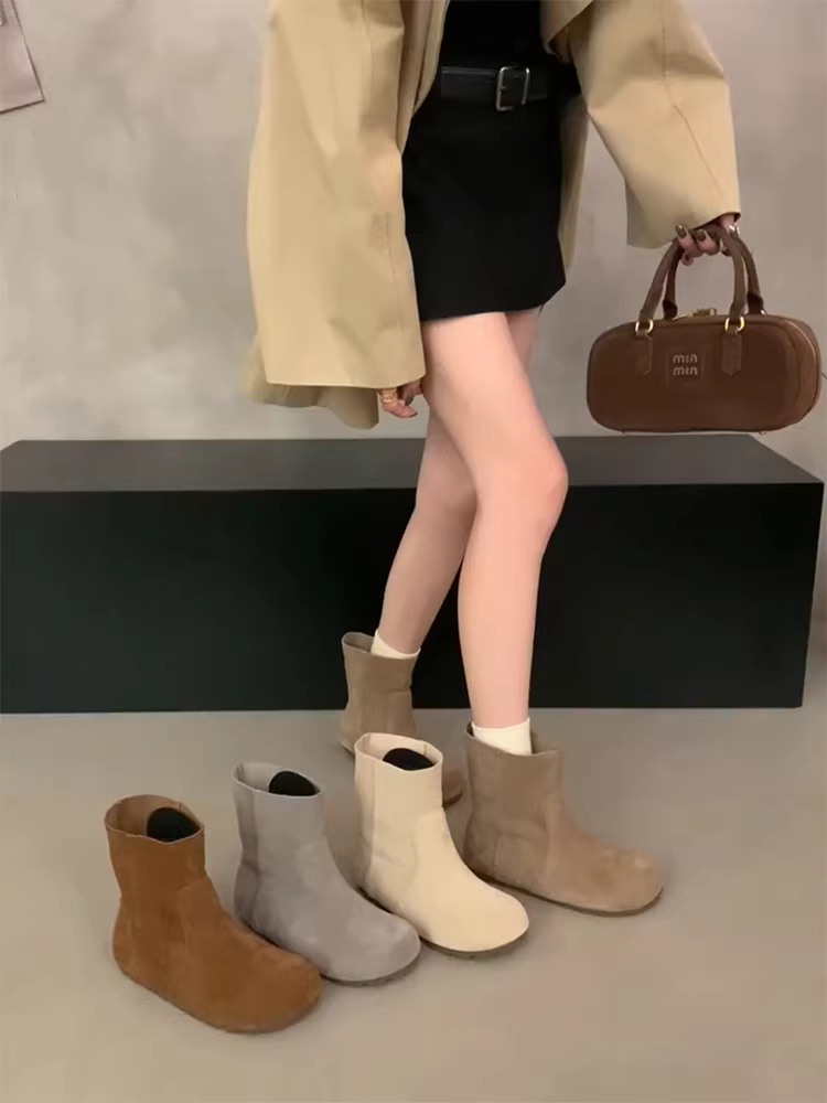 Phiên bản da bò ~ Giày Birkenstock da mờ phong cách retro tối giản dành cho nữ, mũi tròn, tăng chiều cao, kiểu dáng giản dị và thanh lịch, phong cách phương Tây