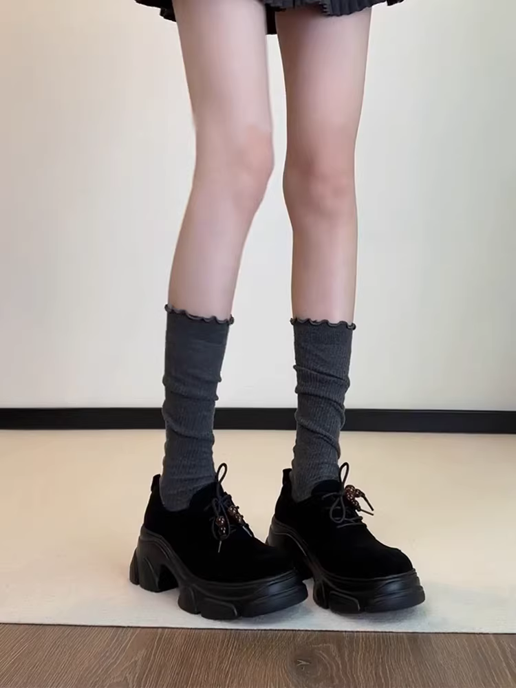 Phiên bản da cừu ~ Giày đế dày cỡ nhỏ có mũi giày sâu, mũi tròn, kiểu cổ điển, đa năng, thích hợp đi làm dành cho nữ.