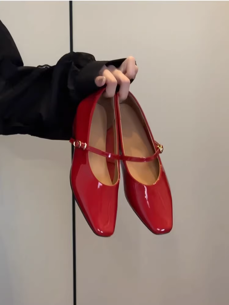 Phiên bản da cừu ~ Giày Mary Jane đế dày bằng da sáng chế kiểu Pháp dành cho nữ, giày đi làm mũi vuông đa năng, thanh lịch, đơn giản