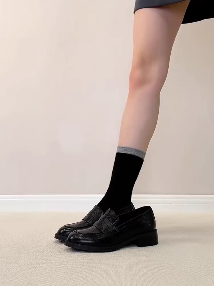 Phiên bản da cừu ~ Giày lười da thật phong cách cổ điển của Anh, giày da nhỏ đế mềm mũi tròn kiểu dáng thanh lịch
