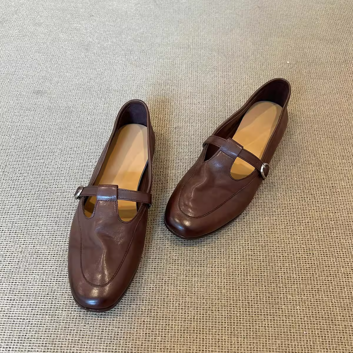 Phiên bản da cừu ~ Giày Mary Jane da thật cổ điển dành cho nữ, giày đế bằng mũi tròn, giày đế bằng, giày da kiểu Anh JK.