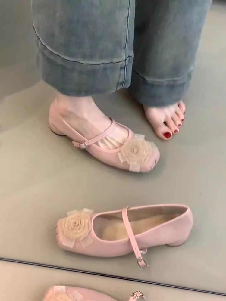 Phiên bản da cừu ~ Giày đơn mũi vuông bằng da mờ kiểu mới dành cho nữ, giày Mary Jane có gót thấp xếp ly hoa