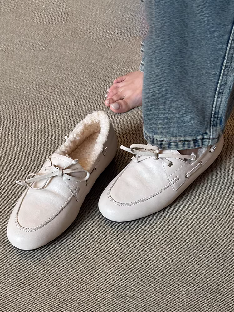 Phiên bản da cừu~ Giày lười da thật kiểu Anh dành cho nữ, giày đế bằng mềm mại và thoải mái để đi làm.