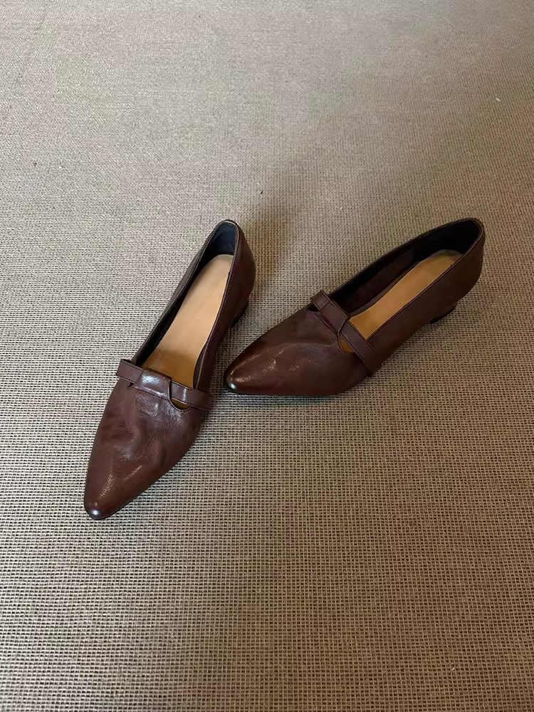 Phiên bản da cừu ~ Giày bà ngoại mũi nhọn miệng nông dành cho nữ, giày da đế dày kiểu cổ điển, giày da đế dày kiểu cổ điển, giày đi làm đa năng.