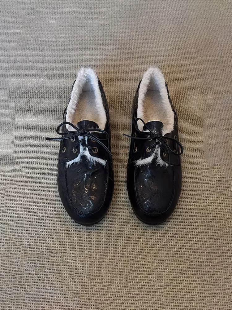 Phiên bản da cừu ~ Giày lười buộc dây nhẹ, giản dị, thoải mái, đế mềm dành cho nữ, da thật, thời trang cổ điển, giày da nhỏ kiểu slip-on