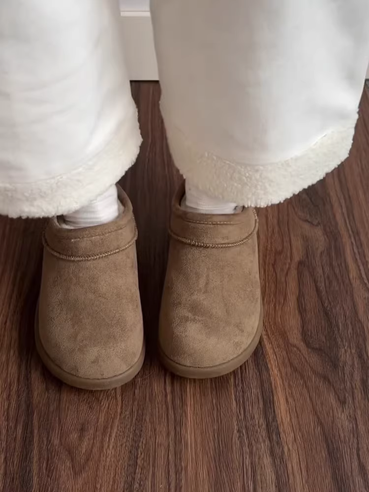 Phiên bản da cừu ~ giày vải cotton đơn giản, đa năng, kiểu dáng cổ điển dành cho nữ với đế dày, lót da lộn và lông cừu giữ ấm, kiểu giày đi tuyết