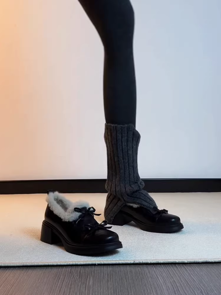 Phiên bản da cừu ~ Giày lười buộc nơ bằng da thật đa năng dành cho nữ, giày lười kiểu Anh, giày da nhỏ ngọt ngào và cá tính theo phong cách Anh