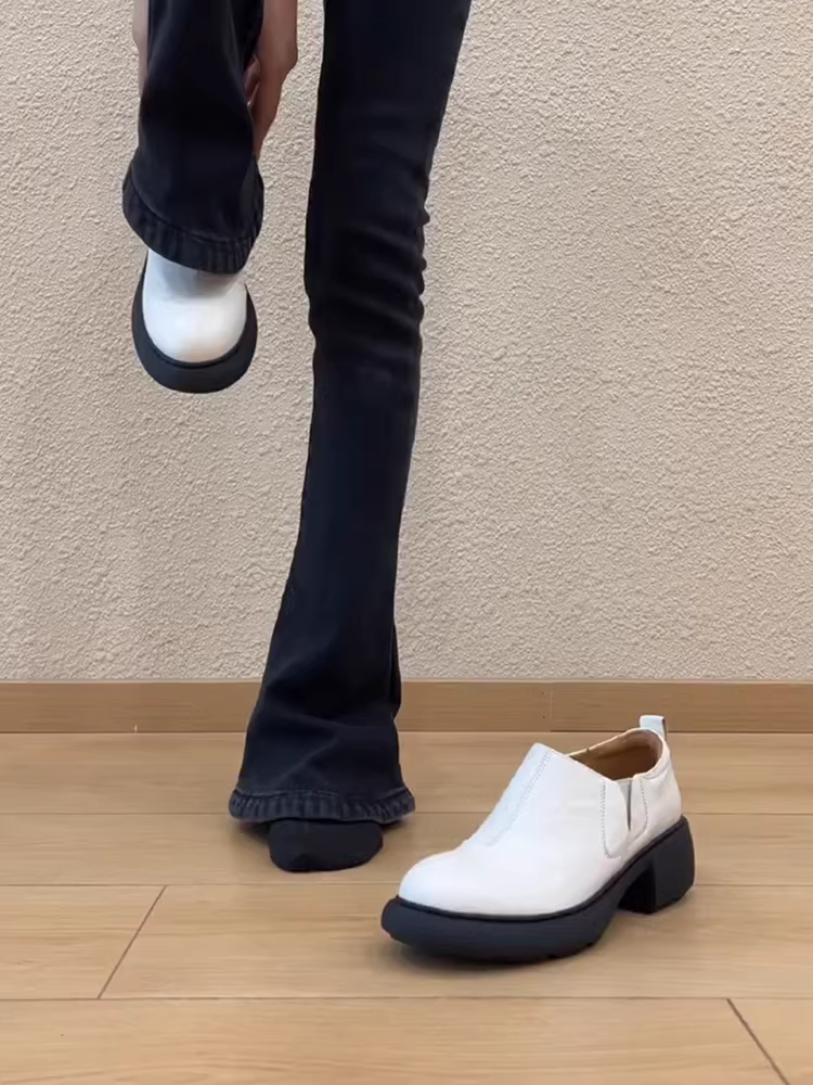 Phiên bản da cừu ~ Giày lười da thật kiểu cổ điển kiểu Pháp dành cho nữ, đế dày, nhẹ, giày da thông thường để đi làm