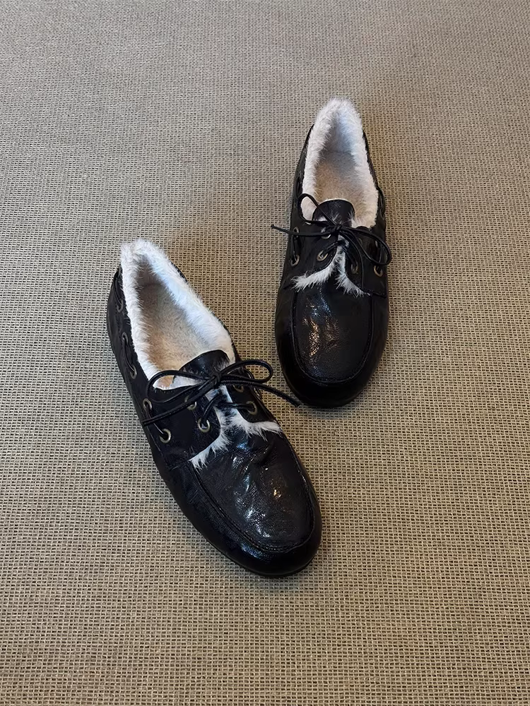 Phiên bản da cừu ~ Giày lười buộc dây nhẹ, giản dị, thoải mái, đế mềm dành cho nữ, da thật, thời trang cổ điển, giày da nhỏ kiểu slip-on