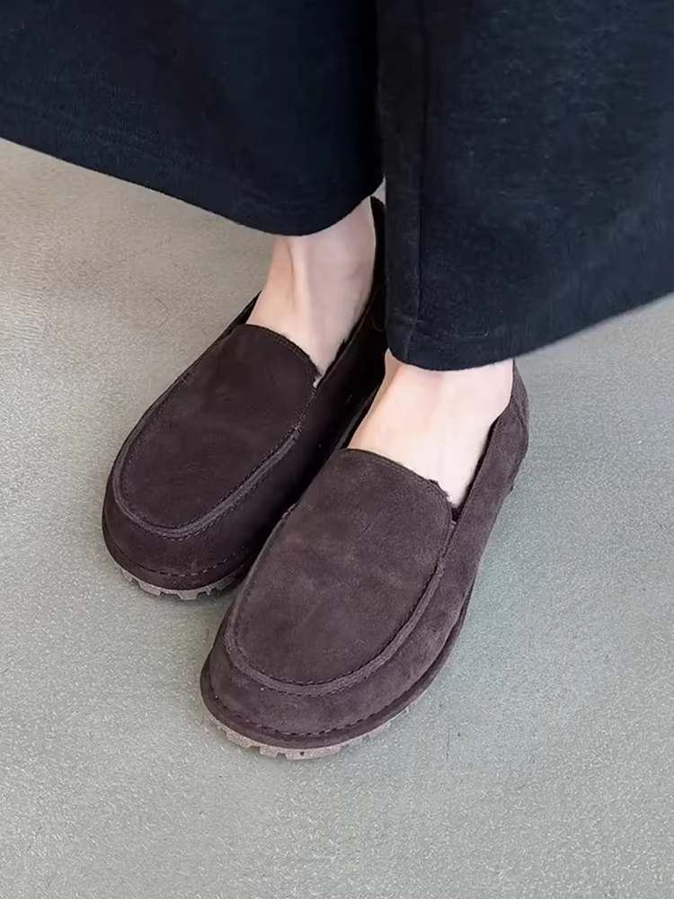 Phiên bản da cừu ~ Giày lười da lộn phong cách cổ điển tối giản dành cho nữ, giày bệt kiểu dáng độc đáo, giày đơn giản đa năng.