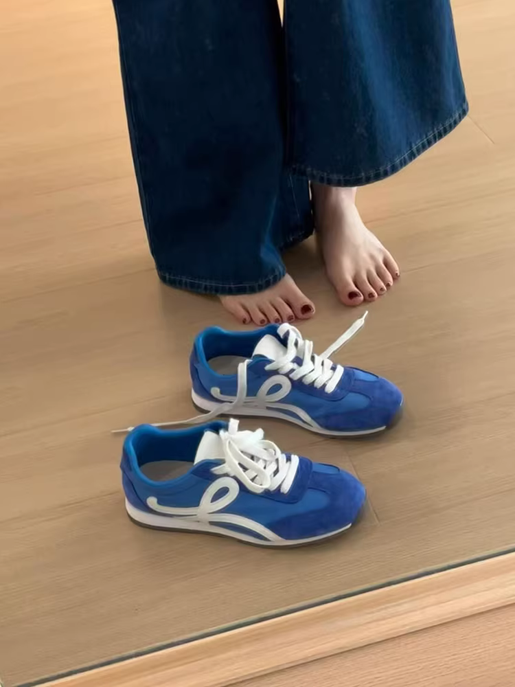 Phiên bản da cừu ~ Giày thể thao cổ điển kiểu Forrest Gump dành cho nữ, giày tập luyện Đức đế dày bằng da thật có dây buộc đa năng, giày đế bằng mũi tròn, giày thường ngày