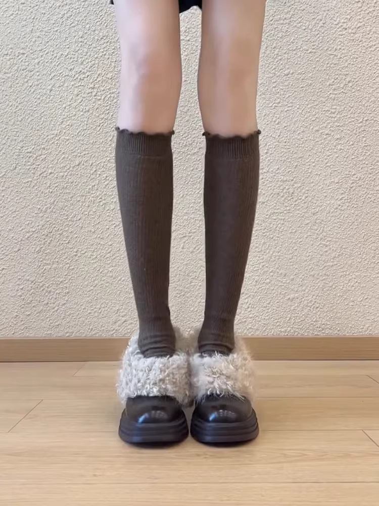 Phiên bản da cừu ~ Giày cao gót đế chống thấm nước, giày lông thú giản dị kiểu cổ điển dành cho nữ, giày bốt cotton lót lông cừu đế dày, giày da nhỏ