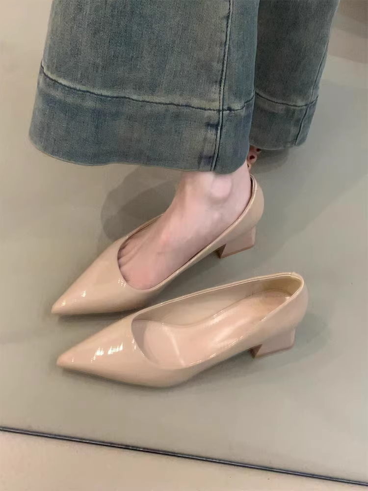 Phiên bản da cừu ~ Giày công sở cổ điển kiểu Pháp, mũi nhọn, giày lười đa năng, giày cao gót thanh lịch