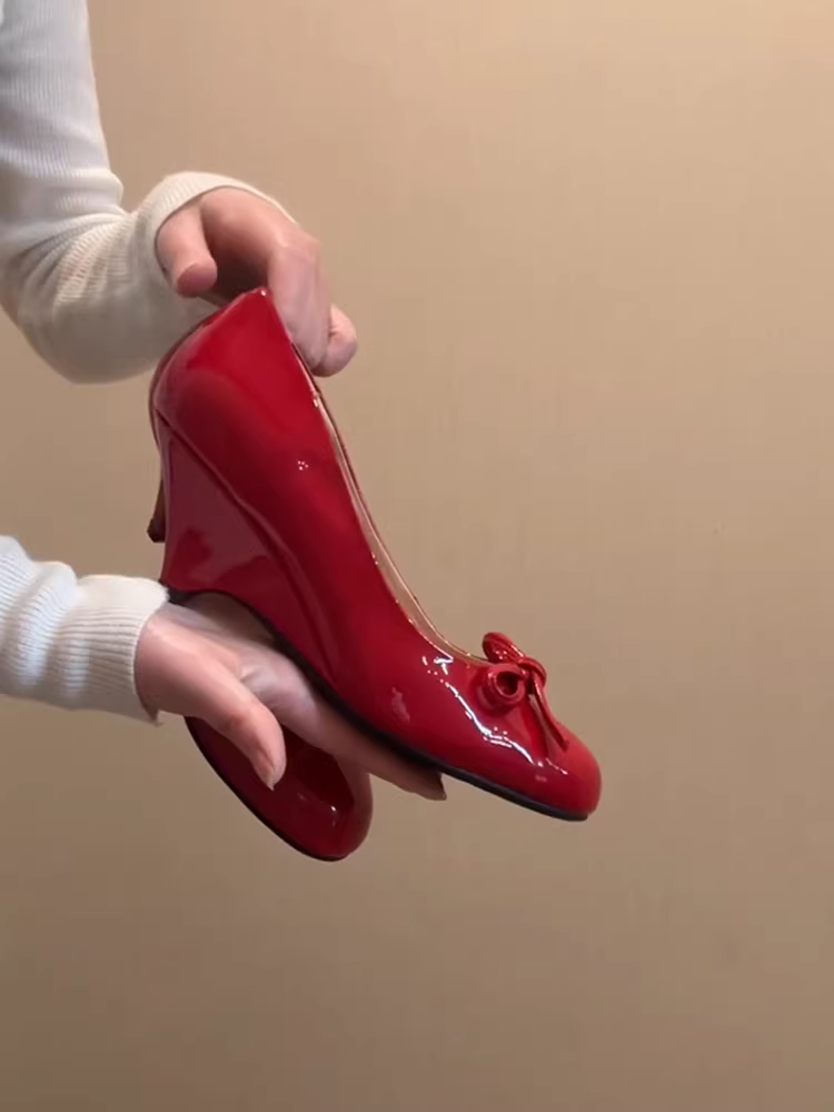Phiên bản da cừu ~ Giày lười mũi tròn có nơ bằng da sáng chế của Pháp dành cho nữ, nhẹ nhàng và thoải mái, giày dạ hội miệng nông dành cho nữ.