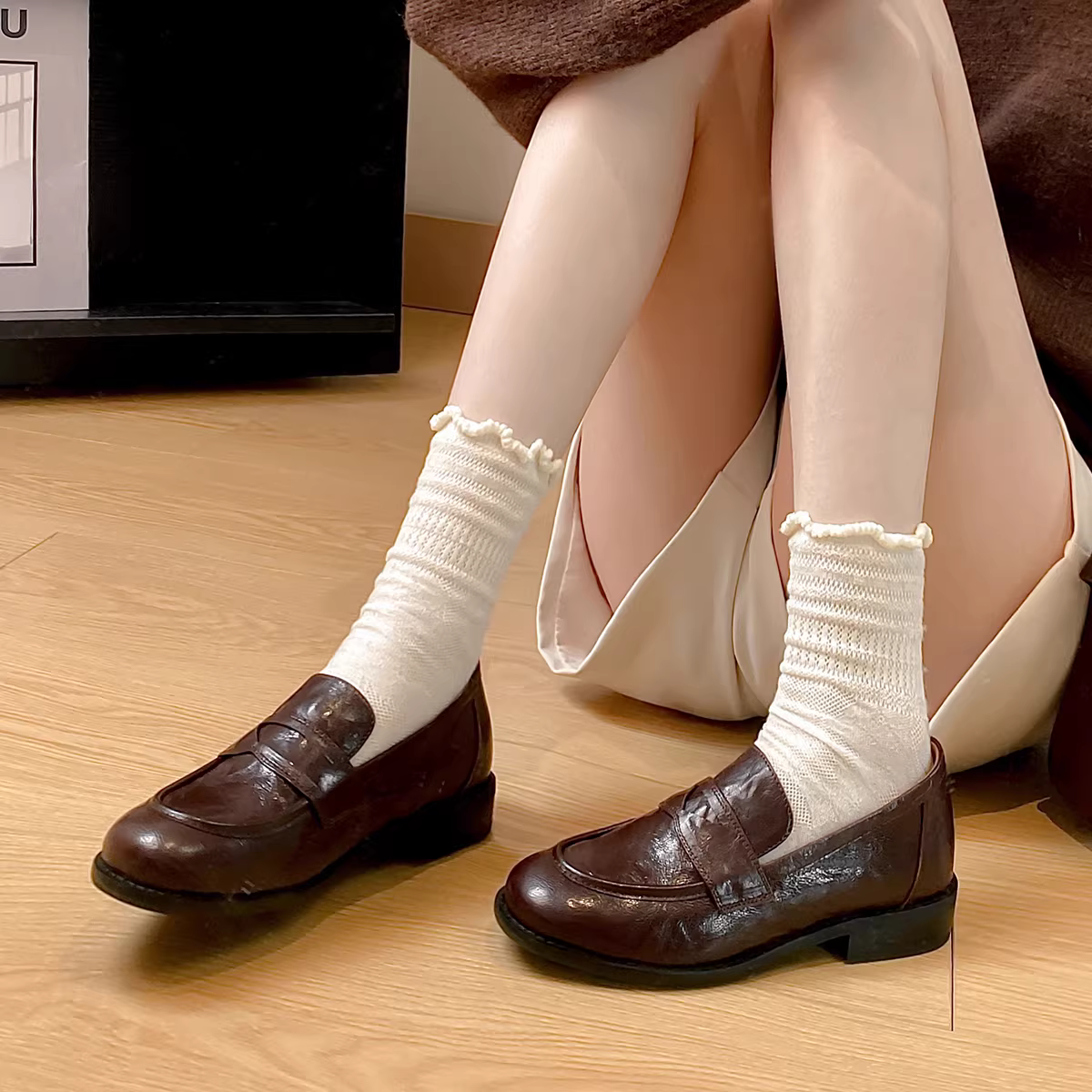 Pear Xiaoqi~ Giày lười cổ điển dành cho nữ, Giày da nhỏ kiểu Anh, Giày lười kiểu dáng đơn giản, Giày đơn kiểu đồng phục JK phong cách đại học.