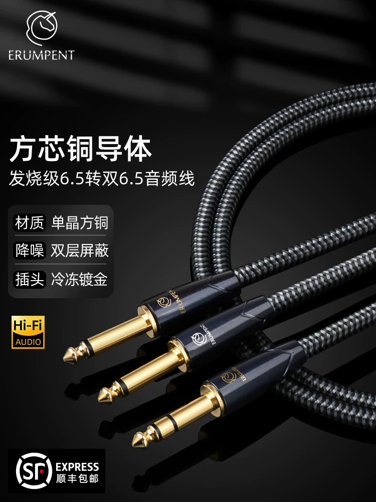 Cáp âm thanh hai lõi lớn 6.5 kênh đôi TRS sang hai lõi lớn 6.5 một ra hai của Pháp Duoya Beast Square Core Copper
