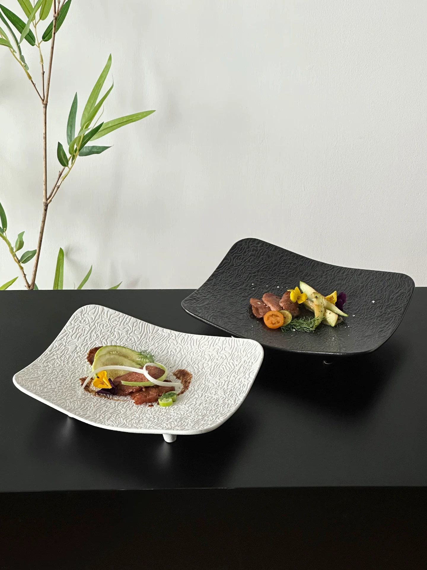 Đĩa hình chữ nhật cổ điển, đĩa sứ tinh tế và đẹp mắt, đĩa ăn kiểu Tây cao cấp, đĩa steak đơn giản.